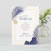 Elegant Navy Blue & Gold Beach Tropische Kerstmis Feestdagenkaart (Staand voorkant)