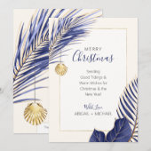 Elegant Navy Blue & Gold Beach Tropische Kerstmis Feestdagenkaart (Voorkant / Achterkant)