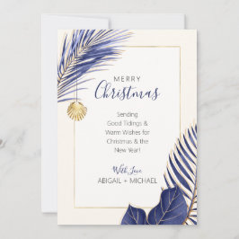 Elegant Navy Blue & Gold Beach Tropische Kerstmis Feestdagenkaart