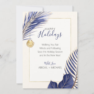 Elegant Navy Blue & Gold Beach Tropische Kerstmis Feestdagenkaart