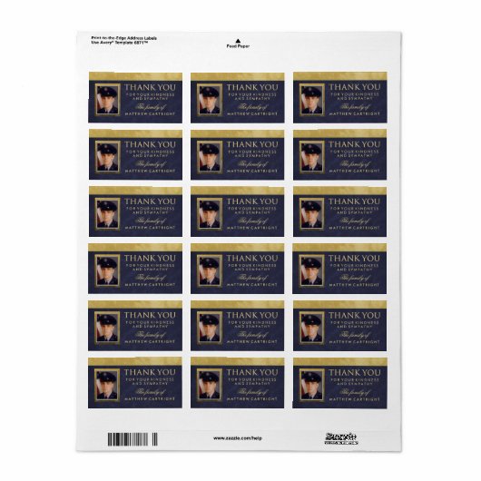 Elegant Navy Blue Gold Bedankt voor het sympathie Etiket (Full Sheet)
