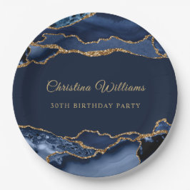 Elegant Navy Blue & Gold Birthday Party Decoration Papieren Bordje