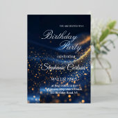 Elegant Navy Blue & Gold Birthday Party Invitation Folie Uitnodiging (Staand Voorkant)