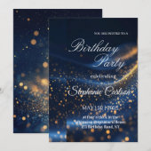 Elegant Navy Blue & Gold Birthday Party Invitation Kaart (Voorkant / Achterkant)