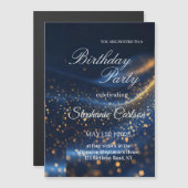 Elegant Navy Blue & Gold Birthday Party Invitation Magnetische Uitnodiging (Voorkant / Achterkant)