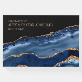 Elegant Navy Blue Gold Black marmer Wedding Gastenboek
