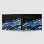 Elegant Navy Blue Gold Black marmer Wedding Gastenboek (Volledig)