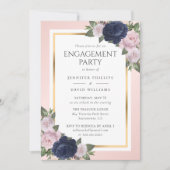 Elegant Navy Blue Gold Blush Engagement Party Kaart (Voorkant)