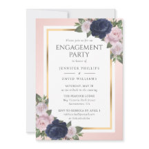 Elegant Navy Blue Gold Blush Engagement Party