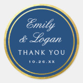 Elegant Navy Blue Gold Border Wedding Ronde Sticker (Voorkant)