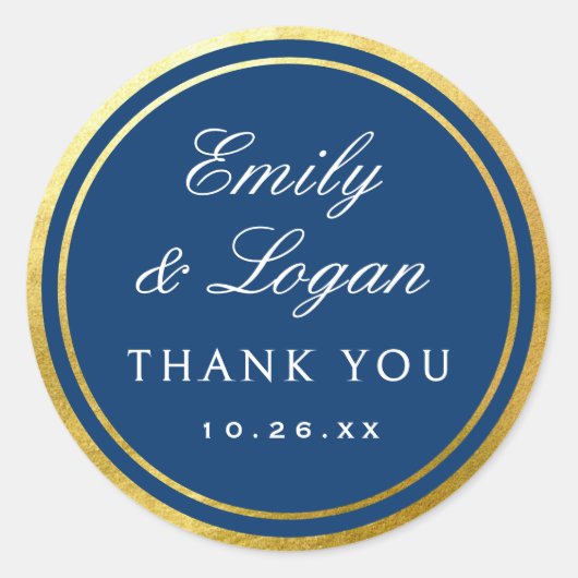 Elegant Navy Blue Gold Border Wedding Ronde Sticker (Voorkant)