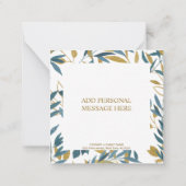 Elegant Navy Blue Gold Botanical chic "Dank u wel" Notitiekaartje (Achterkant)