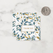 Elegant Navy Blue Gold Botanical chic "Dank u wel" Notitiekaartje (Voorkant / Achterkant in situ)