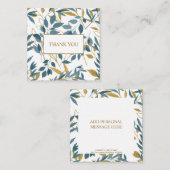 Elegant Navy Blue Gold Botanical chic "Dank u wel" Notitiekaartje (Voorkant / Achterkant)