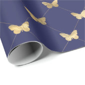 Elegant Navy Blue Gold Butterfly Pattern Cadeaupapier (Rol Hoek)