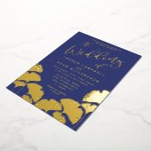 Elegant Navy Blue Gold Calligraphy Wedding Folie Uitnodiging (Gedraaid)
