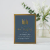 Elegant Navy Blue & Gold Candles 40th Birthday Uitnodiging Briefkaart (Staand voorkant)