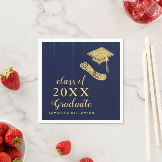 Elegant Navy Blue Gold Class 2023 Afstuderen Servet (Insitu)