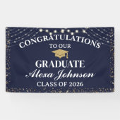 Elegant Navy Blue Gold Class Of 2026 Graduation Spandoek (Horizontaal)