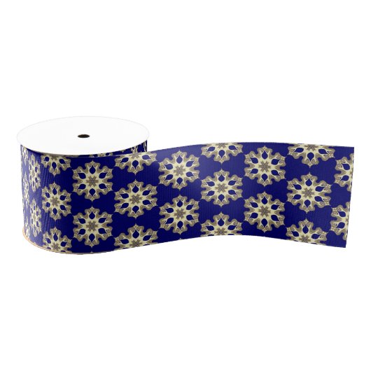 Elegant Navy Blue & Gold Classy Chic Floral Print Grosgrain Lint (Spoel)