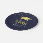 Elegant Navy Blue Gold Confetti Script Afstuderen Papieren Bordje (Gekanteld)