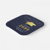 Elegant Navy Blue Gold Confetti Script Afstuderen Papieren Bordje (Gebogen)