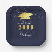Elegant Navy Blue Gold Confetti Script Afstuderen Papieren Bordje (Voorkant)