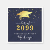 Elegant Navy Blue Gold Confetti Script Afstuderen Servet (Voorkant)