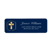 Elegant Navy Blue Gold Cross 1st Community Address Etiket (Voorkant)