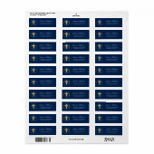 Elegant Navy Blue Gold Cross 1st Community Address Etiket (Full Sheet)