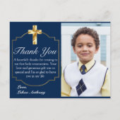 Elegant Navy Blue Gold Cross 1st Community Dank je Briefkaart (Voorkant)