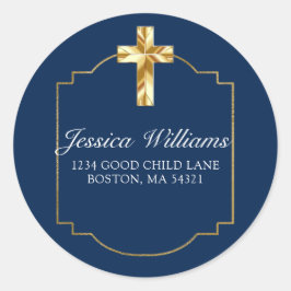 Elegant Navy Blue Gold Cross 1st Community Ronde Sticker