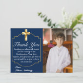 Elegant Navy Blue Gold Cross bevestiging Bedankkaart (Staand voorkant)