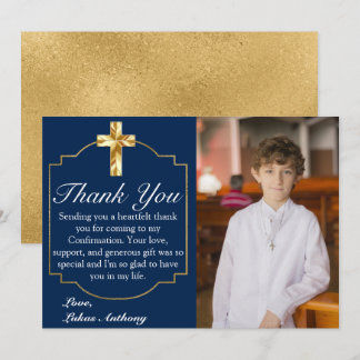 Elegant Navy Blue Gold Cross bevestiging Bedankkaart
