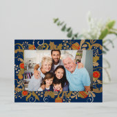 Elegant Navy Blue & Gold Custom Fotokerstmis Folie Feestdagenkaart (Staand Voorkant)