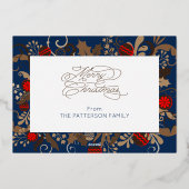 Elegant Navy Blue & Gold Custom Fotokerstmis Folie Feestdagenkaart (Achterkant)
