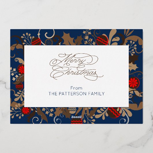 Elegant Navy Blue & Gold Custom Fotokerstmis Folie Feestdagenkaart (Achterkant)