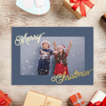 Elegant Navy Blue & Gold Custom Fotokerstmis