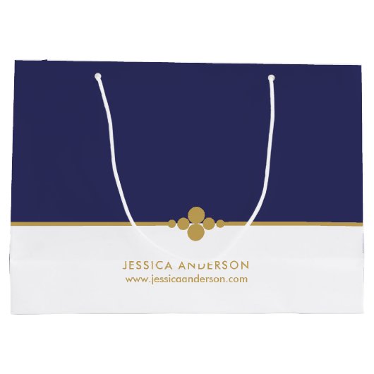 Elegant Navy Blue Gold Custom  Groot Cadeauzakje (Achterkant)