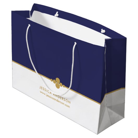 Elegant Navy Blue Gold Custom  Groot Cadeauzakje (Achterkant Gekanteld)