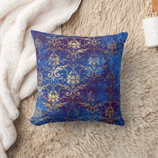 Elegant  Navy Blue Gold Damask Kussen (Deken)