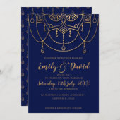 Elegant Navy Blue Gold Design Pattern Weddenschap Kaart (Voorkant / Achterkant)