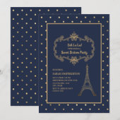 Elegant Navy Blue Gold Eiffel Tower Sweet 16 Kaart (Voorkant / Achterkant)