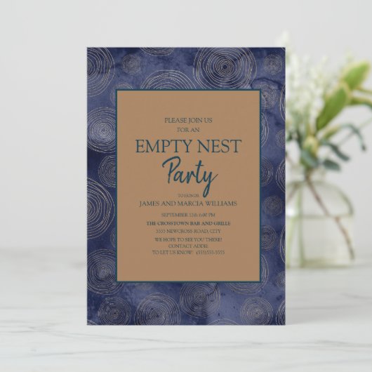 Elegant Navy Blue Gold Empty Nest Party Kaart (Staand voorkant)