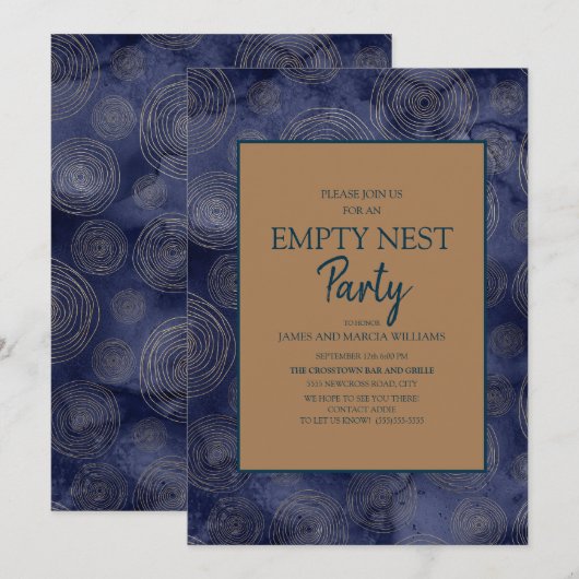 Elegant Navy Blue Gold Empty Nest Party Kaart (Voorkant / Achterkant)