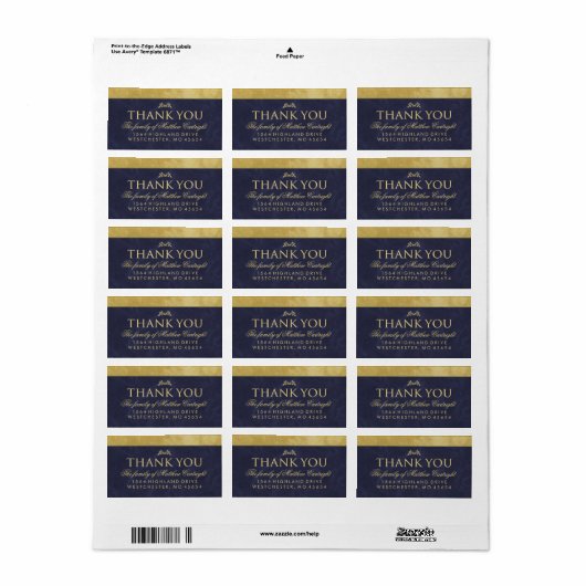 Elegant Navy Blue & Gold Family Dank u wel Etiket (Full Sheet)