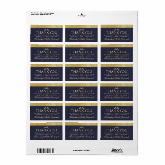 Elegant Navy Blue & Gold Family Hartelijk dank Etiket (Full Sheet)