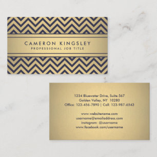Elegant Navy Blue & Gold Faux Folie Chevron Patter Visitekaartje