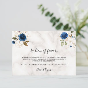 Elegant Navy Blue Gold Floral in Lieu Favors Notitiekaartje
