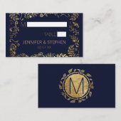 Elegant Navy Blue Gold Floral Plaatskaartje (Voorkant / Achterkant)
